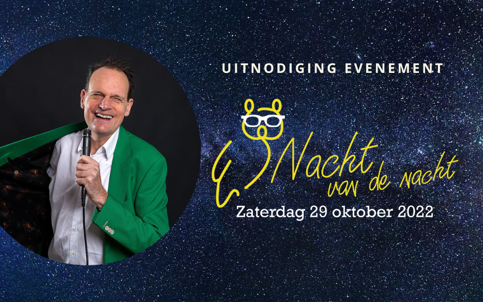 Vincent Bijlo in banner uitnodiging Nacht van de Nacht evenement 2022